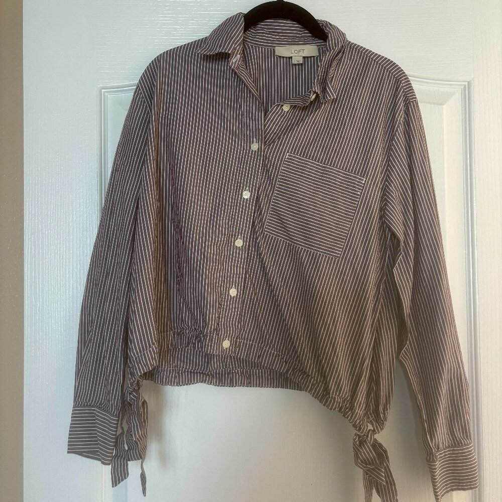 LOFT Striped Cropped Blouse with side ties